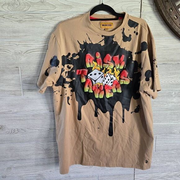 Makobi Risk Takers Paint Splatter Shirt Mens SZ 2XL Dice - Picture 1 of 6